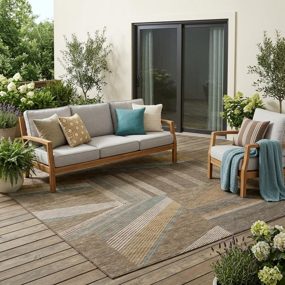 5' X 8' Brown And Gray Geometric Washable Indoor Outdoor Area Rug