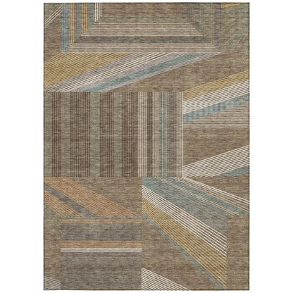5' X 8' Brown And Gray Geometric Washable Indoor Outdoor Area Rug