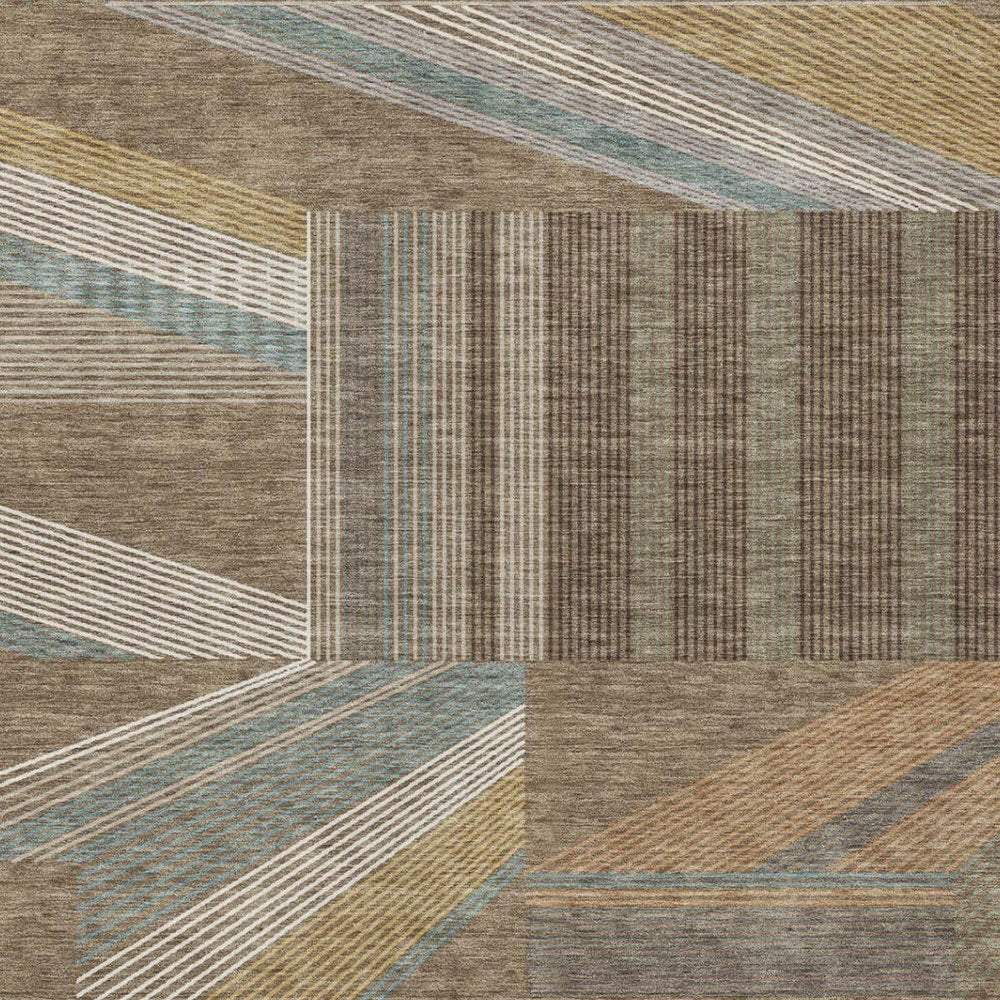 5' X 8' Brown And Gray Geometric Washable Indoor Outdoor Area Rug — view 8