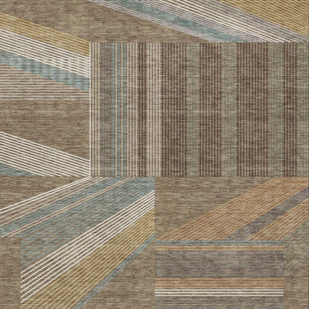 5' X 8' Brown And Gray Geometric Washable Indoor Outdoor Area Rug