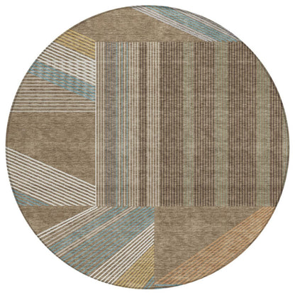 8' Brown And Gray Round Geometric Washable Indoor Outdoor Area Rug HomeRoots