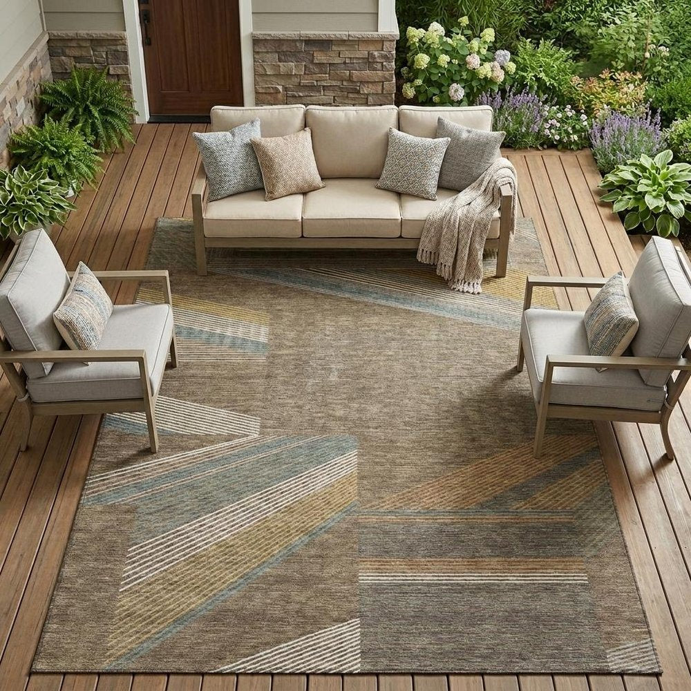 8' X 10' Brown And Gray Geometric Washable Indoor Outdoor Area Rug — view 6