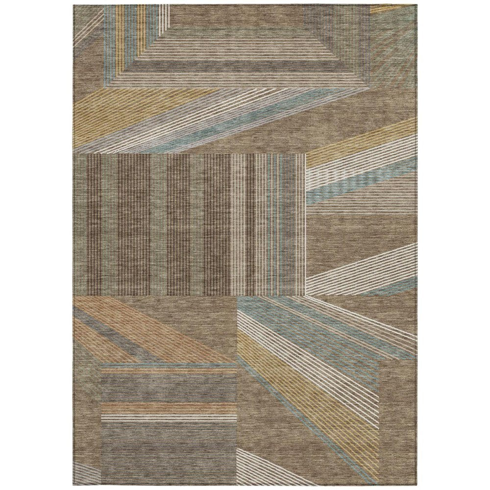 8' X 10' Brown And Gray Geometric Washable Indoor Outdoor Area Rug — view 7