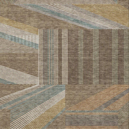 8' X 10' Brown And Gray Geometric Washable Indoor Outdoor Area Rug