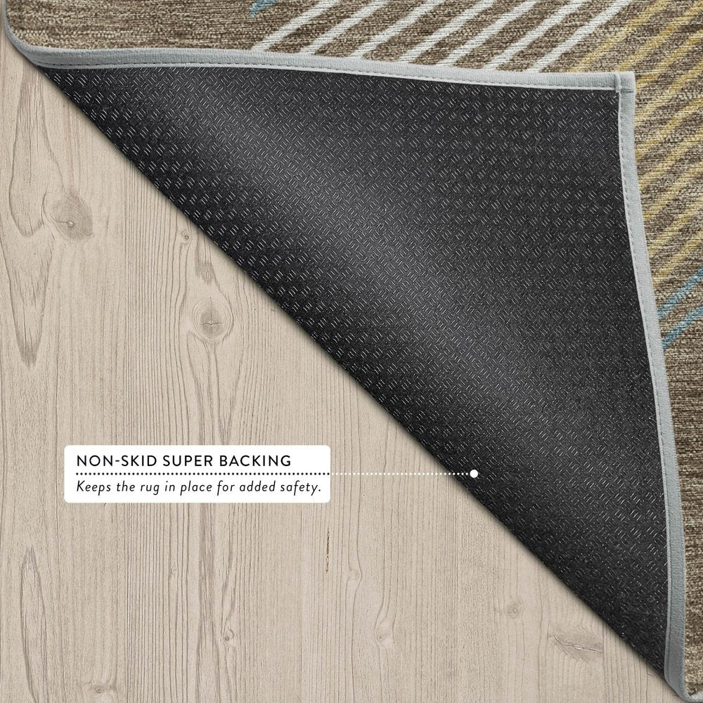 8' X 10' Brown And Gray Geometric Washable Indoor Outdoor Area Rug