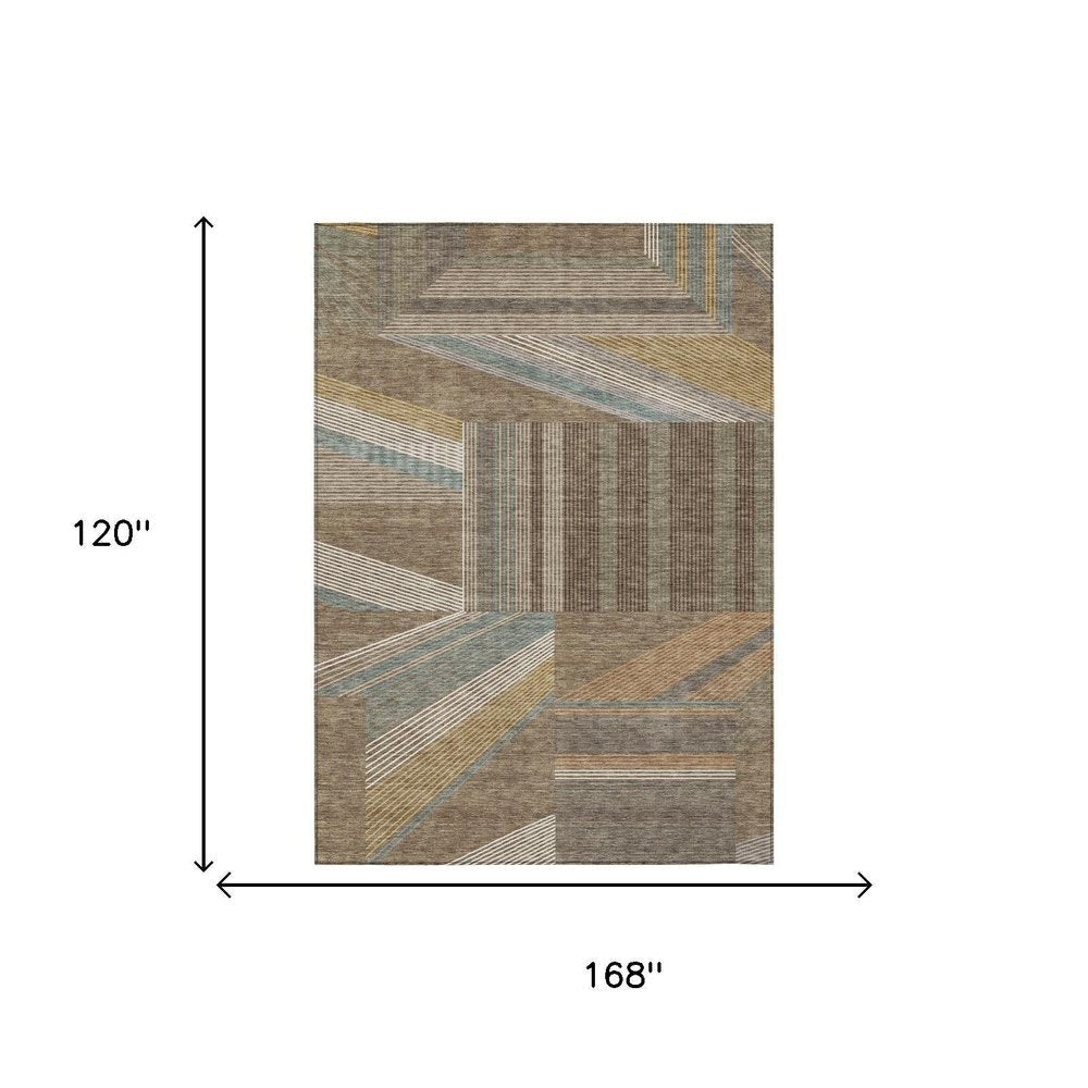 10' X 14' Brown And Gray Geometric Washable Indoor Outdoor Area Rug HomeRoots