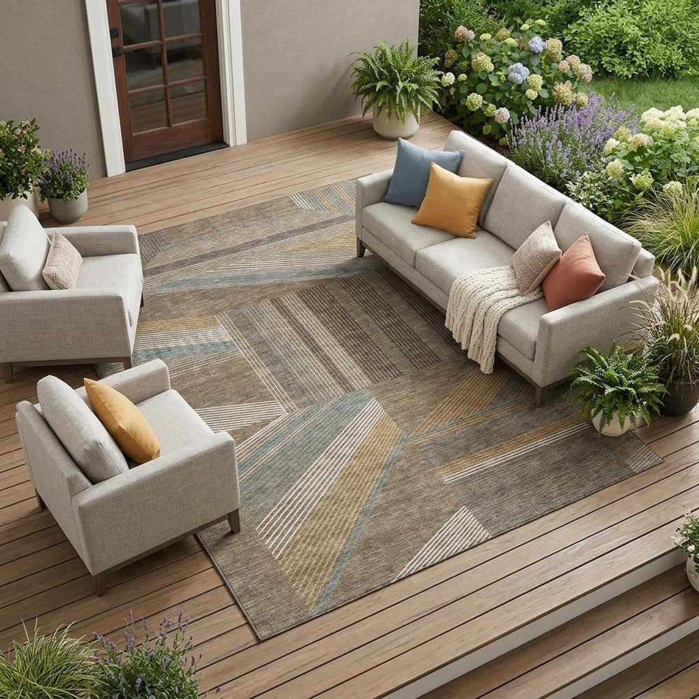 10' X 14' Brown And Gray Geometric Washable Indoor Outdoor Area Rug HomeRoots