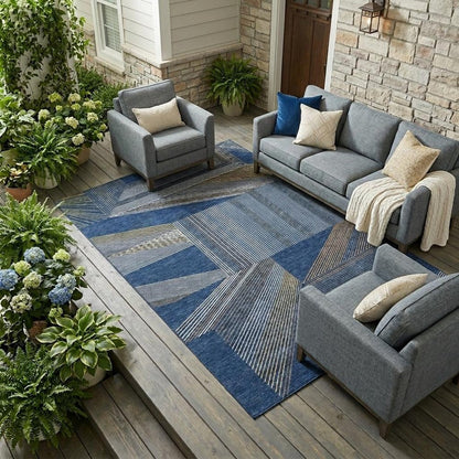 8' X 10' Navy Blue And Blue Geometric Washable Indoor Outdoor Area Rug HomeRoots