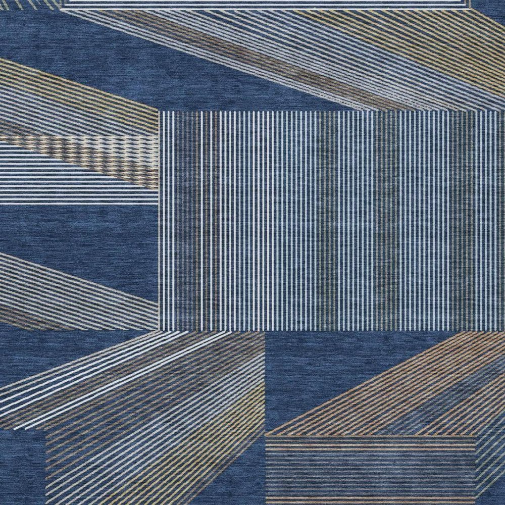 8' X 10' Navy Blue And Blue Geometric Washable Indoor Outdoor Area Rug — view 8