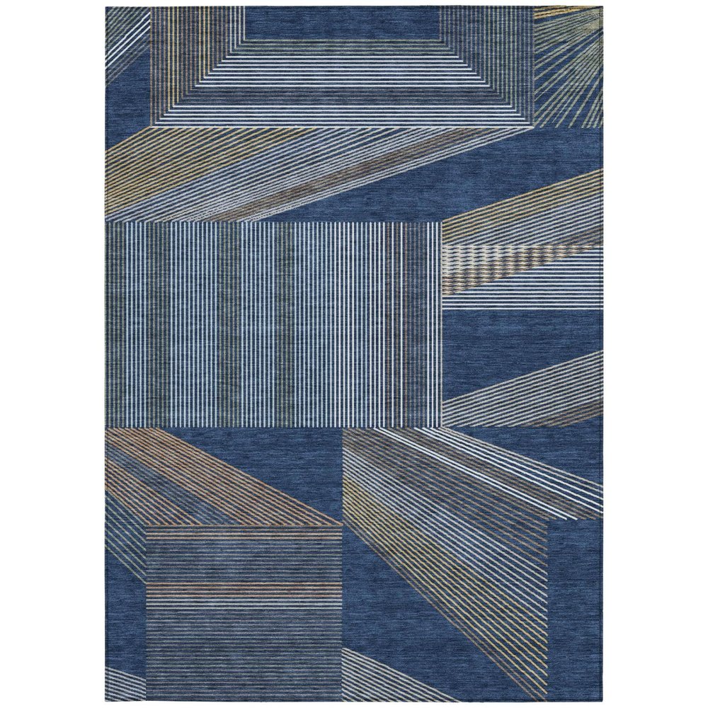 8' X 10' Navy Blue And Blue Geometric Washable Indoor Outdoor Area Rug — view 7