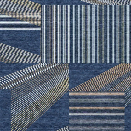 8' X 10' Navy Blue And Blue Geometric Washable Indoor Outdoor Area Rug