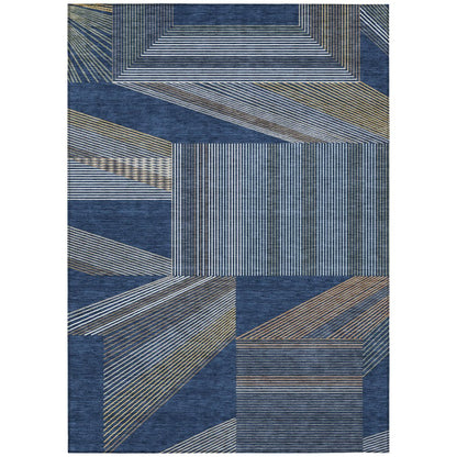 8' X 10' Navy Blue And Blue Geometric Washable Indoor Outdoor Area Rug HomeRoots