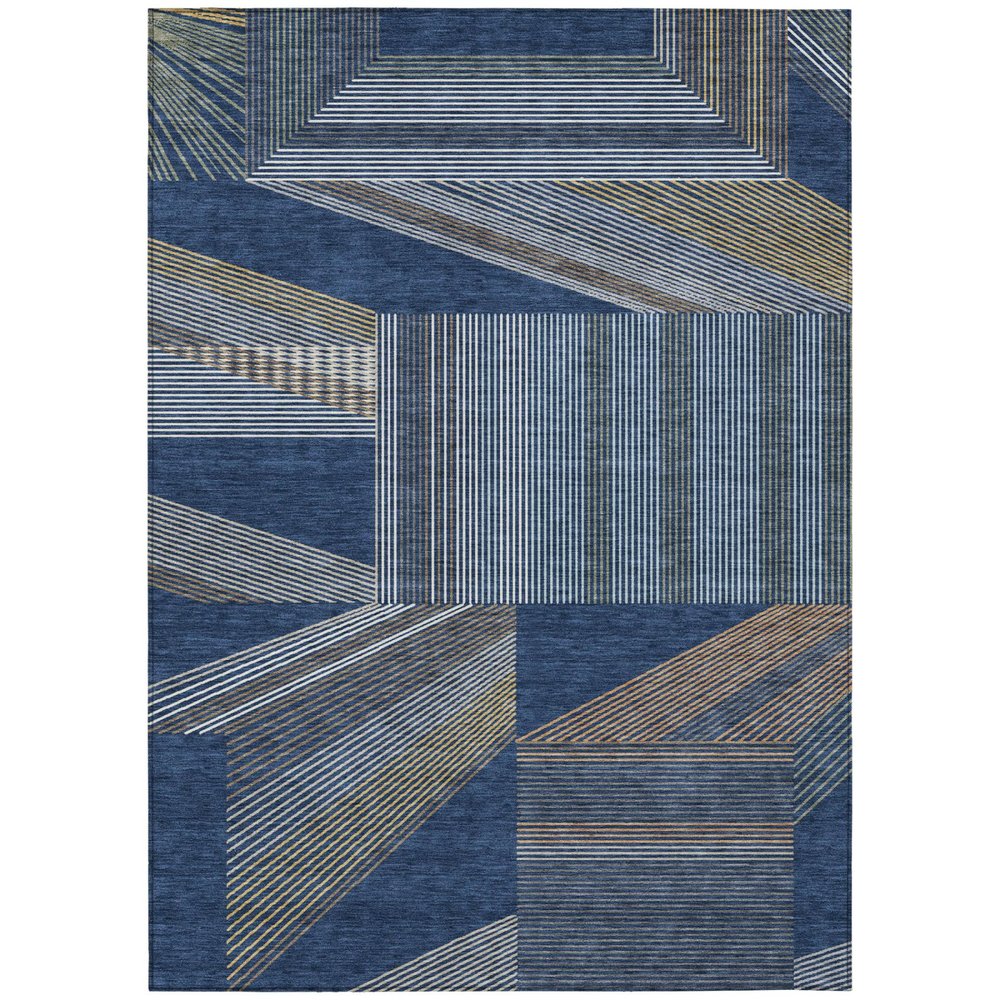 8' X 10' Navy Blue And Blue Geometric Washable Indoor Outdoor Area Rug — view 1