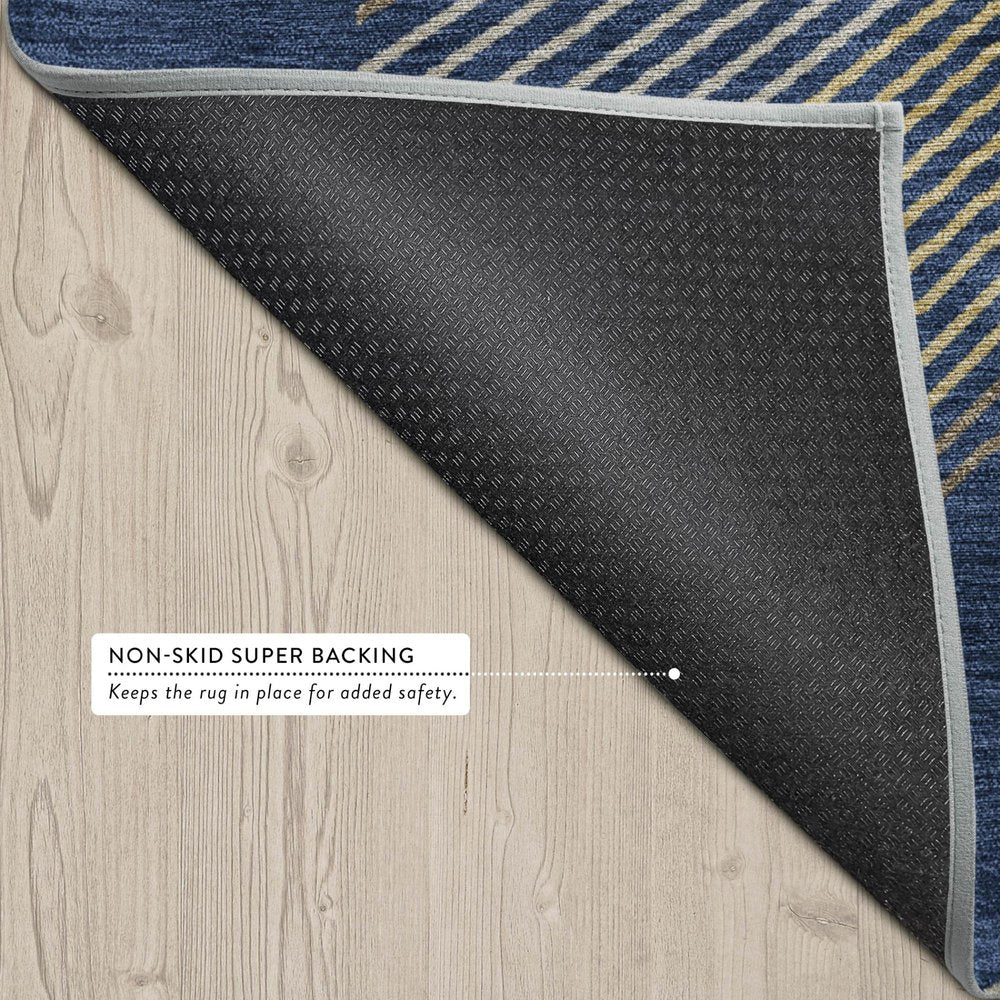 8' X 10' Navy Blue And Blue Geometric Washable Indoor Outdoor Area Rug — view 2