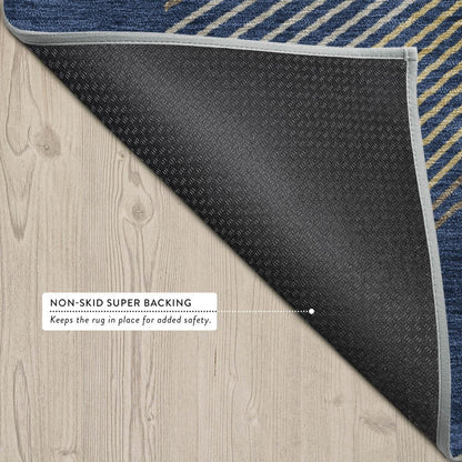 8' X 10' Navy Blue And Blue Geometric Washable Indoor Outdoor Area Rug