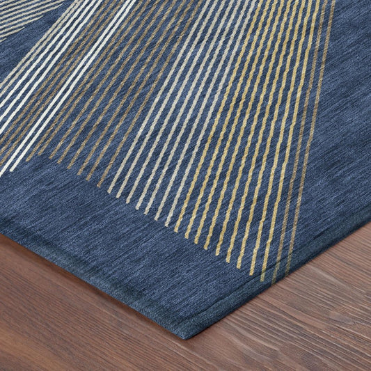 8' X 10' Navy Blue And Blue Geometric Washable Indoor Outdoor Area Rug