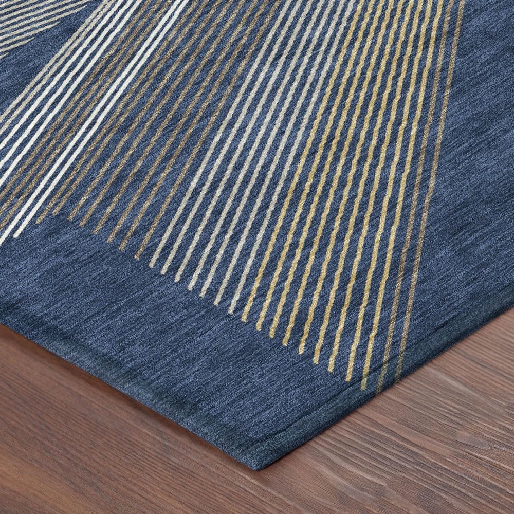 8' X 10' Navy Blue And Blue Geometric Washable Indoor Outdoor Area Rug — view 3