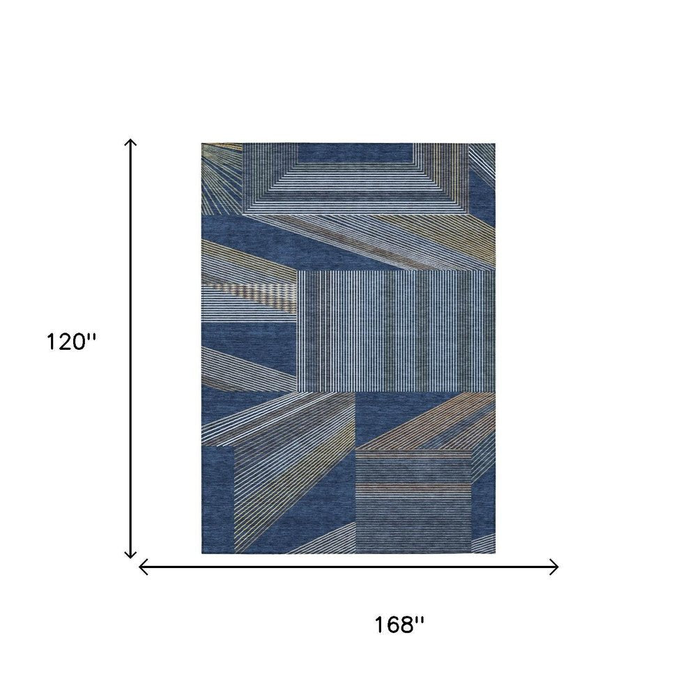 10' X 14' Navy Blue And Blue Geometric Washable Indoor Outdoor Area Rug HomeRoots