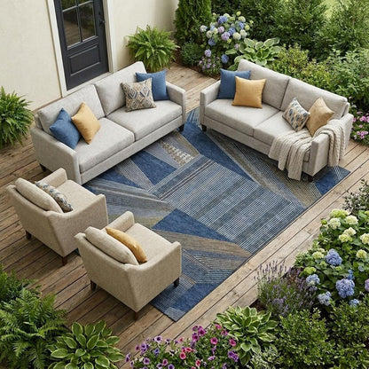 10' X 14' Navy Blue And Blue Geometric Washable Indoor Outdoor Area Rug HomeRoots