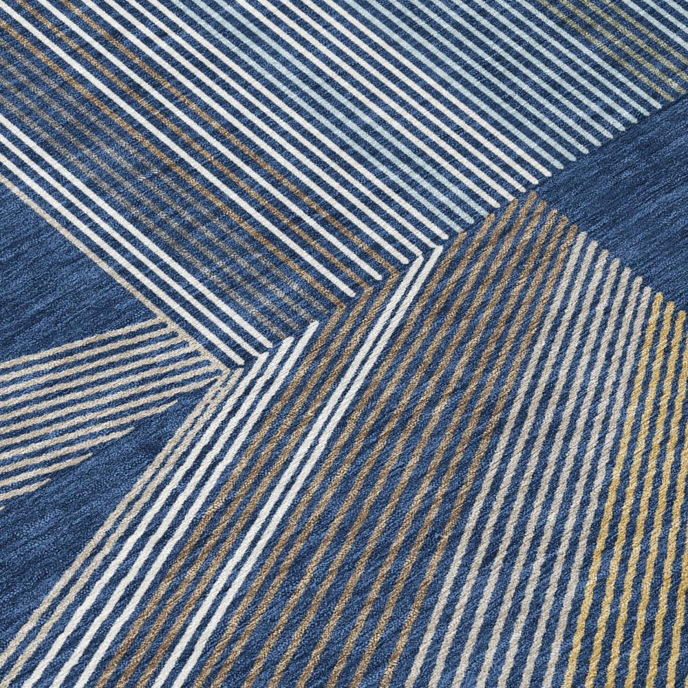 10' X 14' Navy Blue And Blue Geometric Washable Indoor Outdoor Area Rug HomeRoots