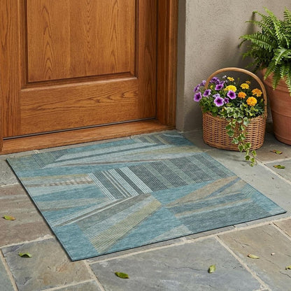3' X 5' Teal Blue And Graphite Geometric Washable Indoor Outdoor Area Rug HomeRoots