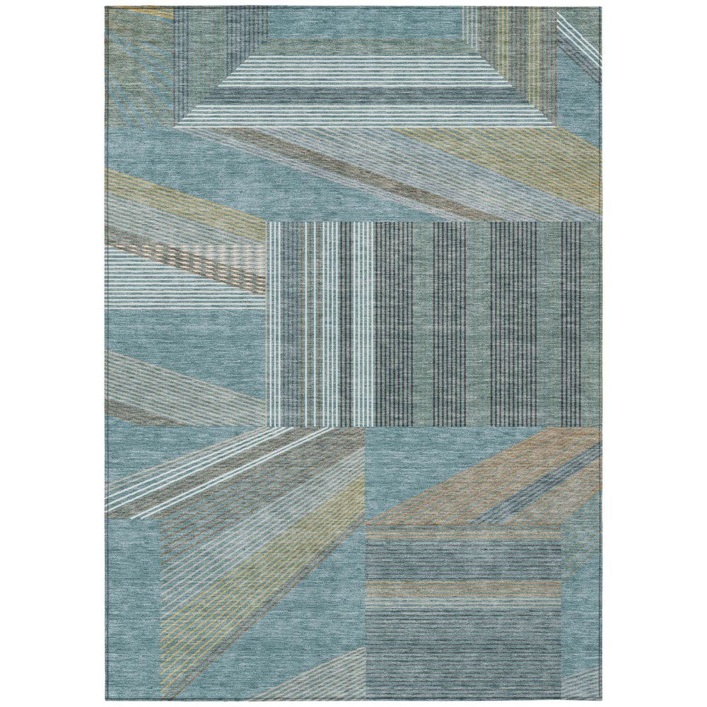 3' X 5' Teal Blue And Graphite Geometric Washable Indoor Outdoor Area Rug — view 1