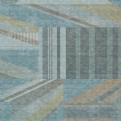 8' X 10' Teal Blue And Graphite Geometric Washable Indoor Outdoor Area Rug