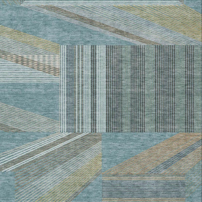 8' X 10' Teal Blue And Graphite Geometric Washable Indoor Outdoor Area Rug