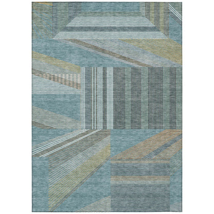 8' X 10' Teal Blue And Graphite Geometric Washable Indoor Outdoor Area Rug HomeRoots