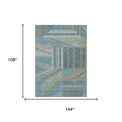 9' X 12' Teal Blue And Graphite Geometric Washable Indoor Outdoor Area Rug HomeRoots