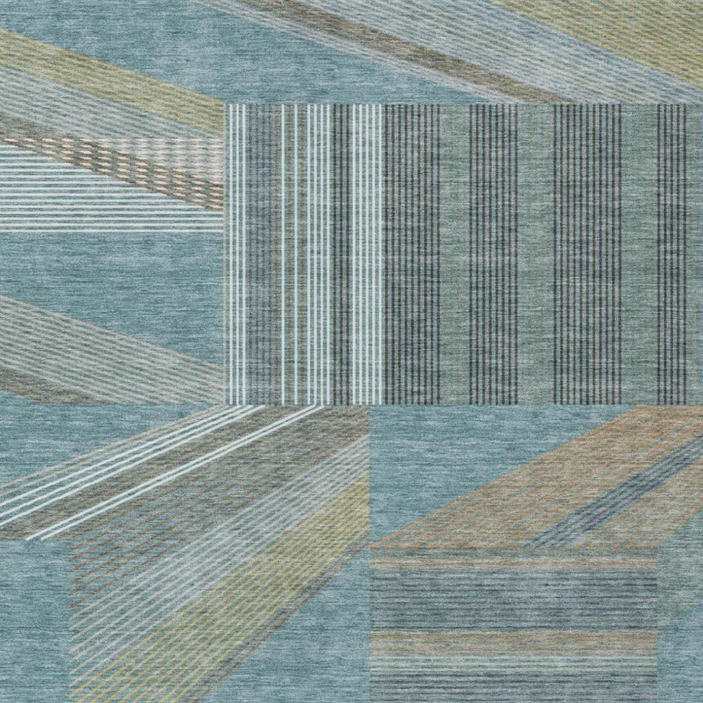 9' X 12' Teal Blue And Graphite Geometric Washable Indoor Outdoor Area Rug — view 7