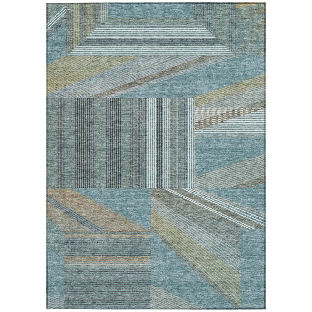 10' X 14' Teal Blue And Graphite Geometric Washable Indoor Outdoor Area Rug — view 7