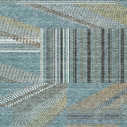 10' X 14' Teal Blue And Graphite Geometric Washable Indoor Outdoor Area Rug