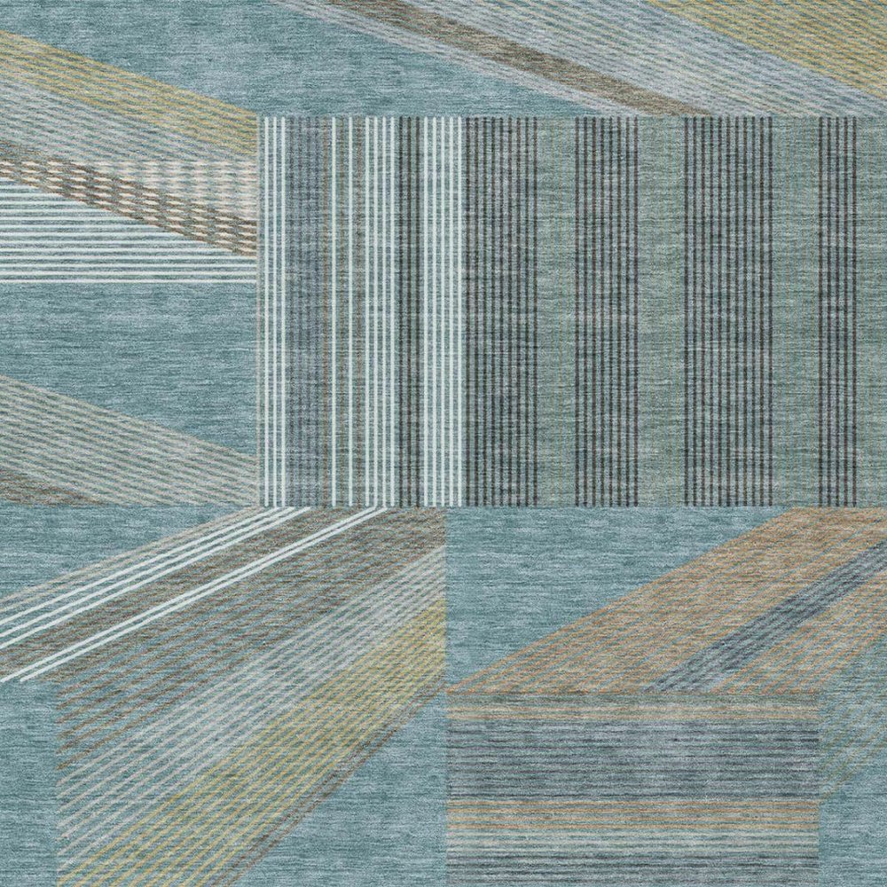 10' X 14' Teal Blue And Graphite Geometric Washable Indoor Outdoor Area Rug — view 9