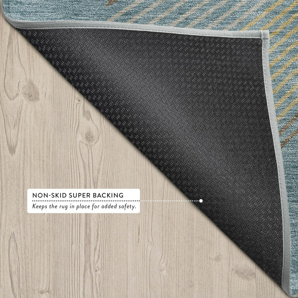 10' X 14' Teal Blue And Graphite Geometric Washable Indoor Outdoor Area Rug