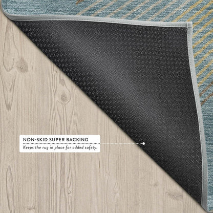 10' X 14' Teal Blue And Graphite Geometric Washable Indoor Outdoor Area Rug