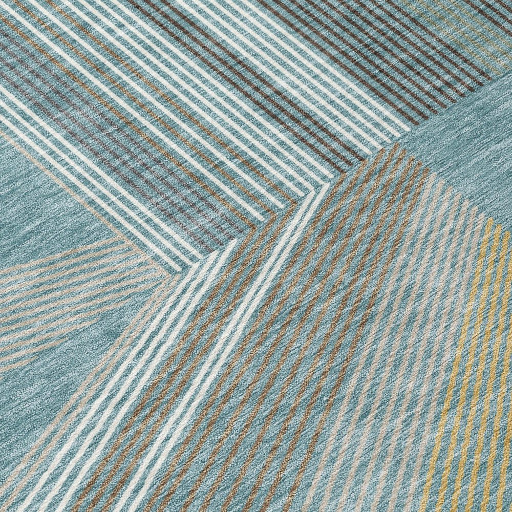 10' X 14' Teal Blue And Graphite Geometric Washable Indoor Outdoor Area Rug — view 4