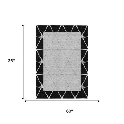3' X 5' Black And Silver Geometric Washable Indoor Outdoor Area Rug HomeRoots