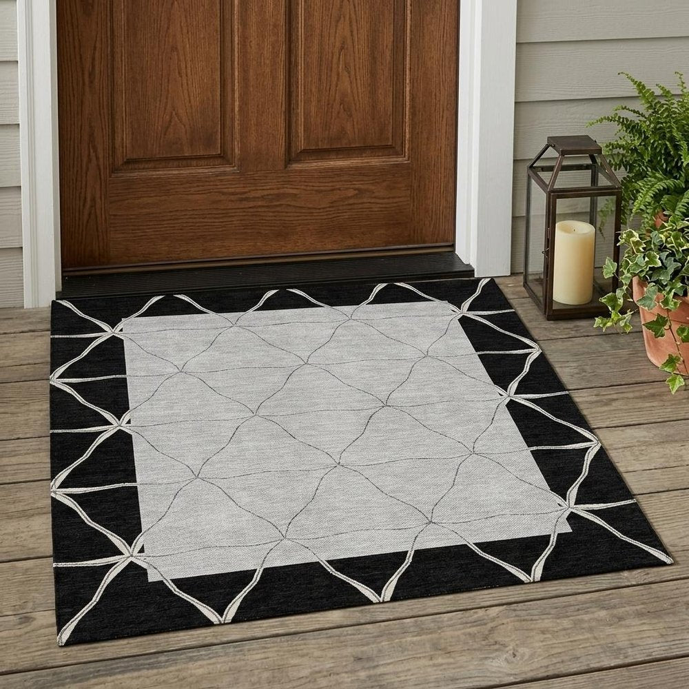 3' X 5' Black And Silver Geometric Washable Indoor Outdoor Area Rug HomeRoots