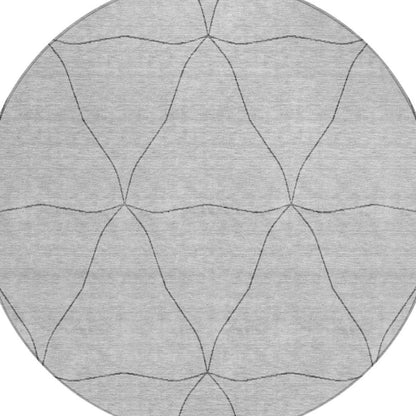 8' Black And Silver Round Geometric Washable Indoor Outdoor Area Rug