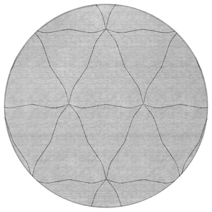 8' Black And Silver Round Geometric Washable Indoor Outdoor Area Rug