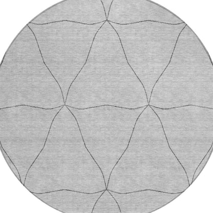 8' Black And Silver Round Geometric Washable Indoor Outdoor Area Rug