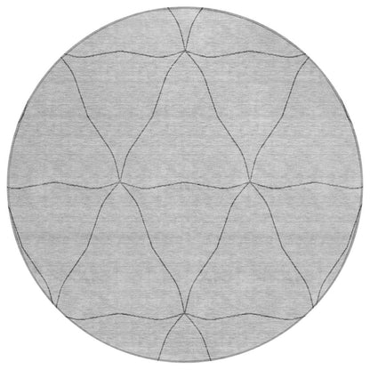 8' Black And Silver Round Geometric Washable Indoor Outdoor Area Rug HomeRoots