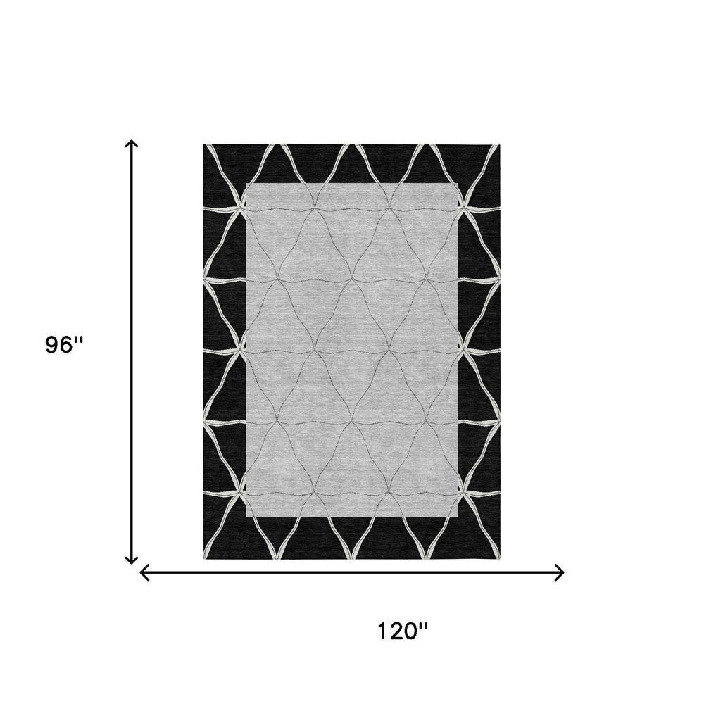 8' X 10' Black And Silver Geometric Washable Indoor Outdoor Area Rug HomeRoots