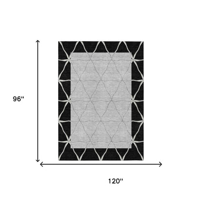 8' X 10' Black And Silver Geometric Washable Indoor Outdoor Area Rug HomeRoots