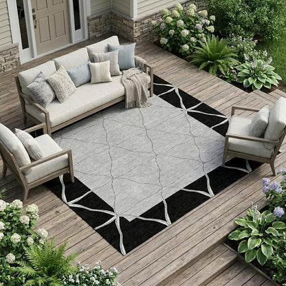 8' X 10' Black And Silver Geometric Washable Indoor Outdoor Area Rug HomeRoots