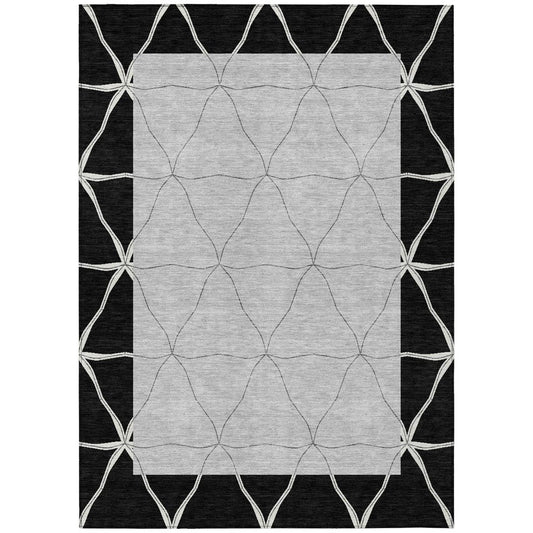 8' X 10' Black And Silver Geometric Washable Indoor Outdoor Area Rug