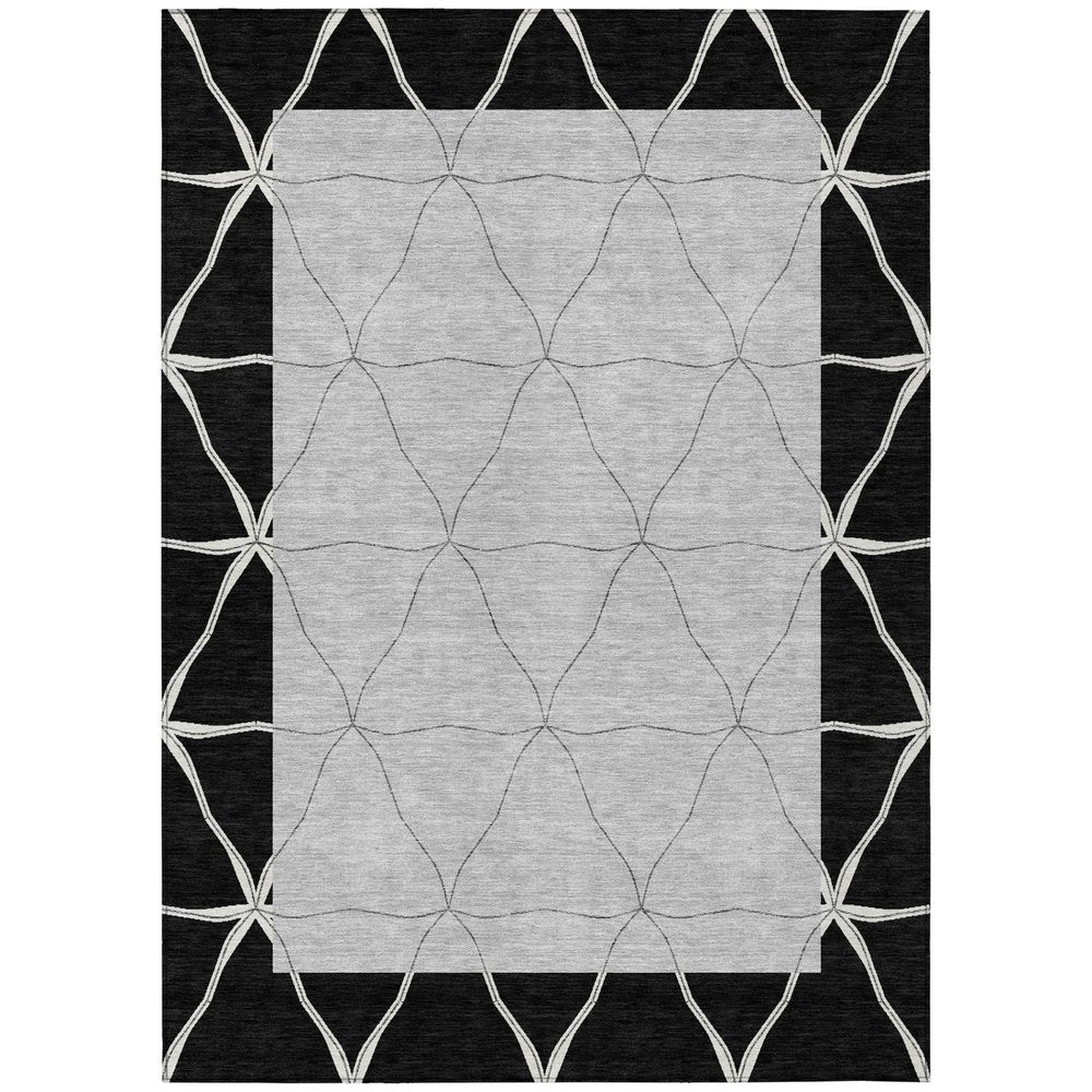 8' X 10' Black And Silver Geometric Washable Indoor Outdoor Area Rug — view 1