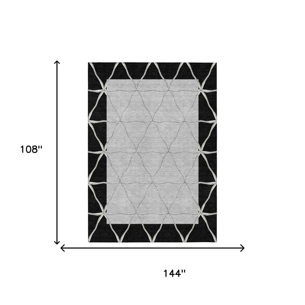 9' X 12' Black And Silver Geometric Washable Indoor Outdoor Area Rug HomeRoots
