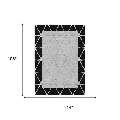 9' X 12' Black And Silver Geometric Washable Indoor Outdoor Area Rug HomeRoots
